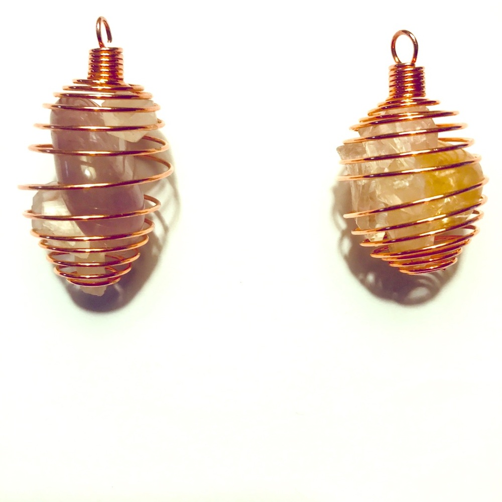 Necklace pendulums copper w/ crystals handcrafted
